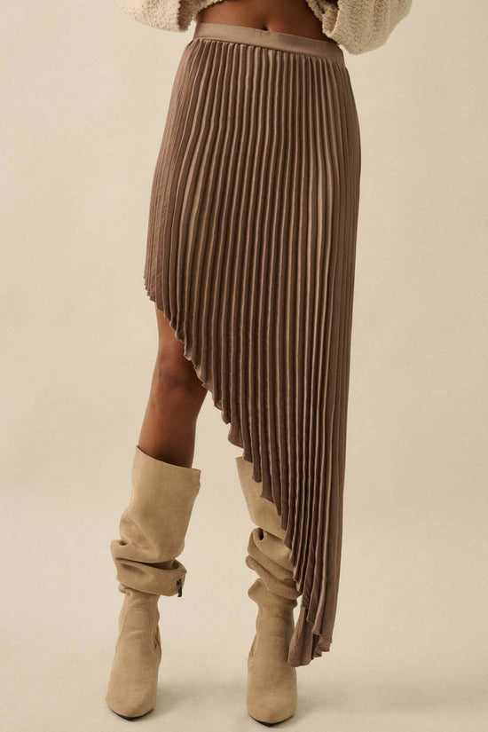 Satin Accordion Pleated Asymmetrical Maxi Skirt - Born To Glam Born To Glam