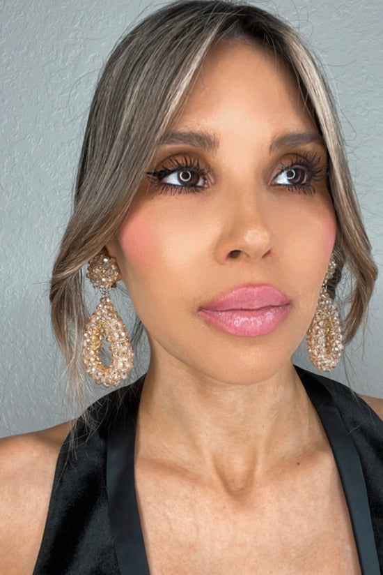 Champagne Crystal Teardrop Statement Clip On Earring - Born To Glam Born To Glam