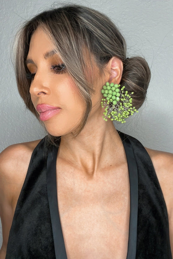 Lime Green Crystal Sculpture Statement Clip On Earring - Born To Glam Born To Glam