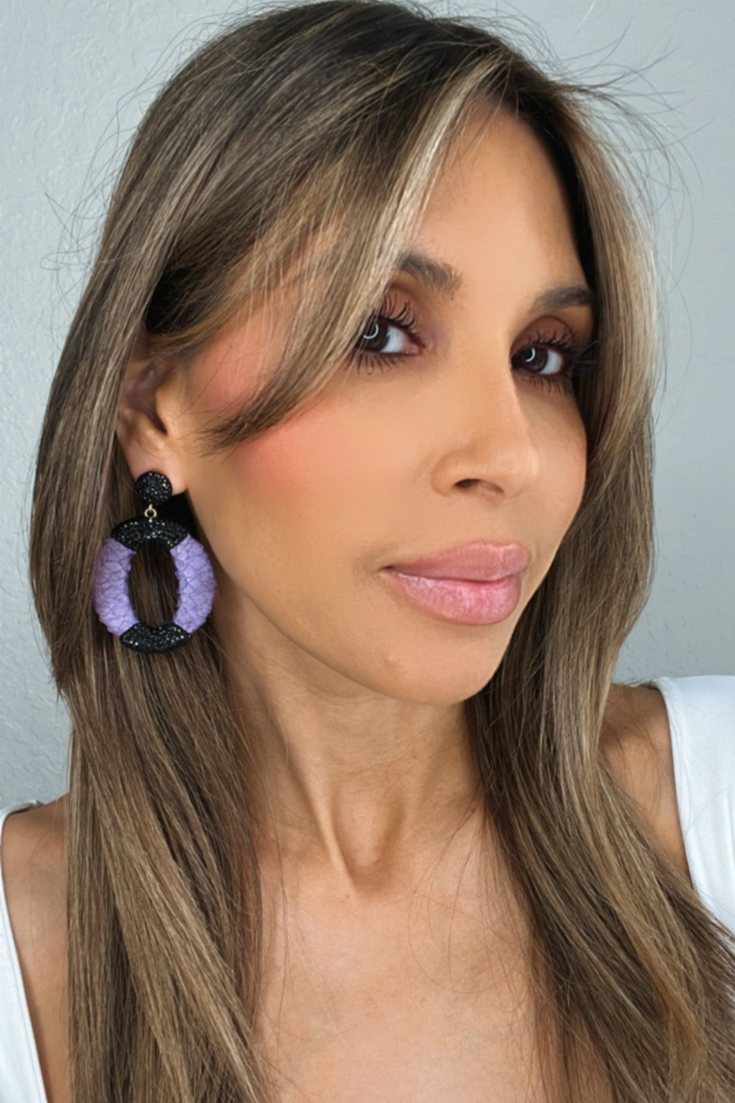 Purple Leather & Black Earring - Born To Glam Born To Glam