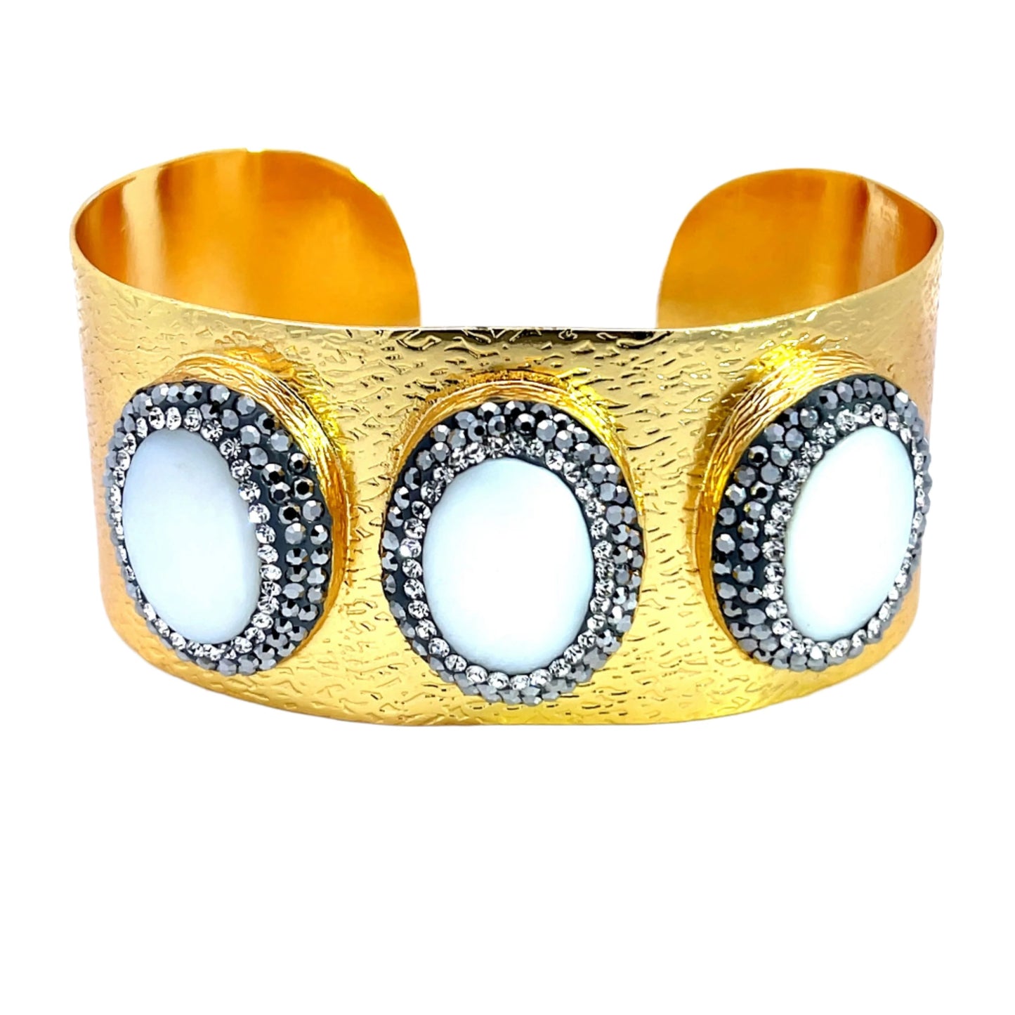 Triple Gemstone Gold Adjustable Cuff Bracelet - Born To Glam Born To Glam