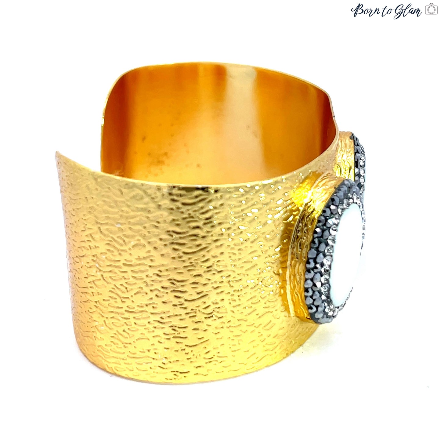 Triple Gemstone Gold Adjustable Cuff Bracelet - Born To Glam Born To Glam