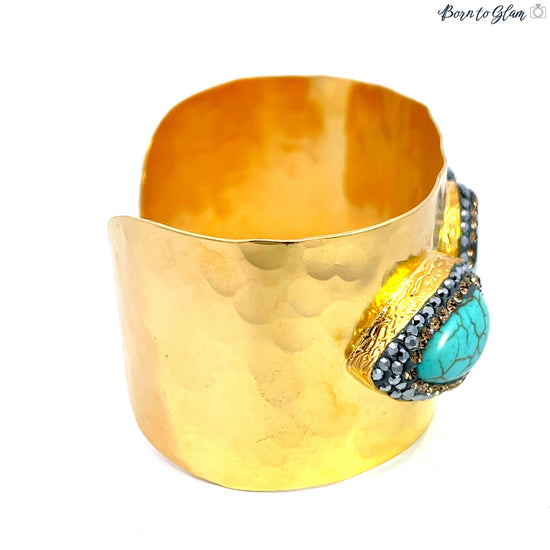 Load image into Gallery viewer, Triple Gemstone Gold Adjustable Cuff Bracelet - Born To Glam
 Born To Glam