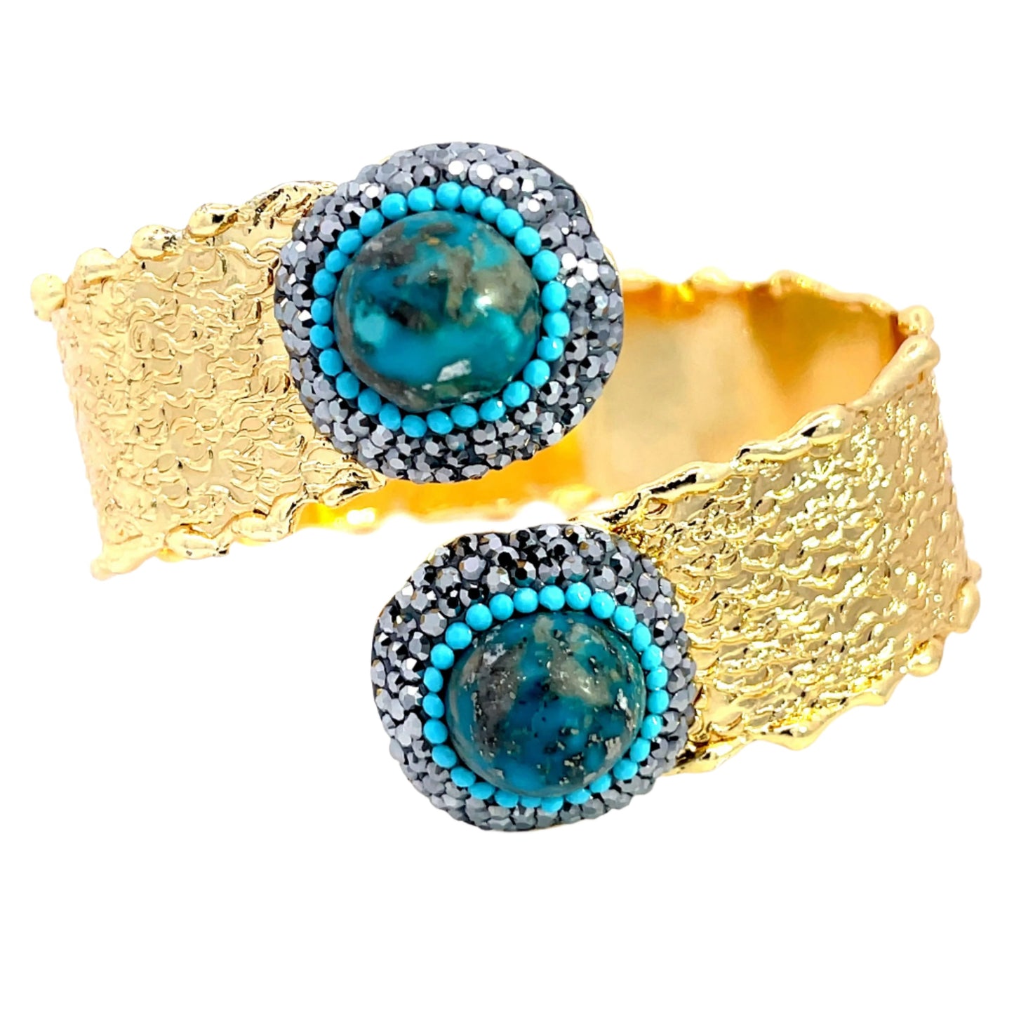 Double Gemstone Wraparound Cuff Adjustable Bracelet - Born To Glam Born To Glam