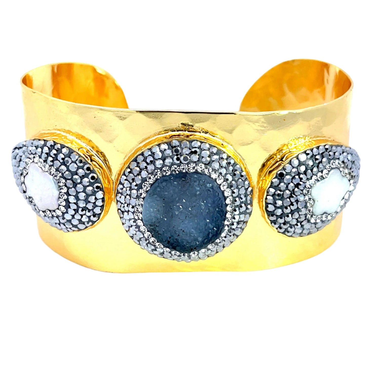Triple Gemstone Gold Adjustable Cuff Bracelet - Born To Glam Born To Glam