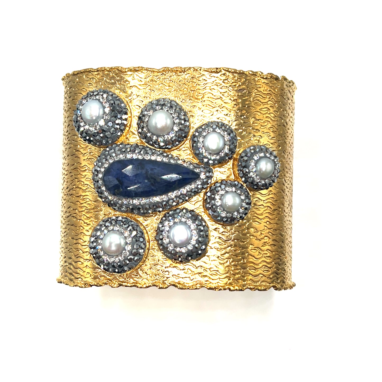 Gemstone Cluster Silver Adjustable Statement Cuff Bracelet - Born To Glam Born To Glam