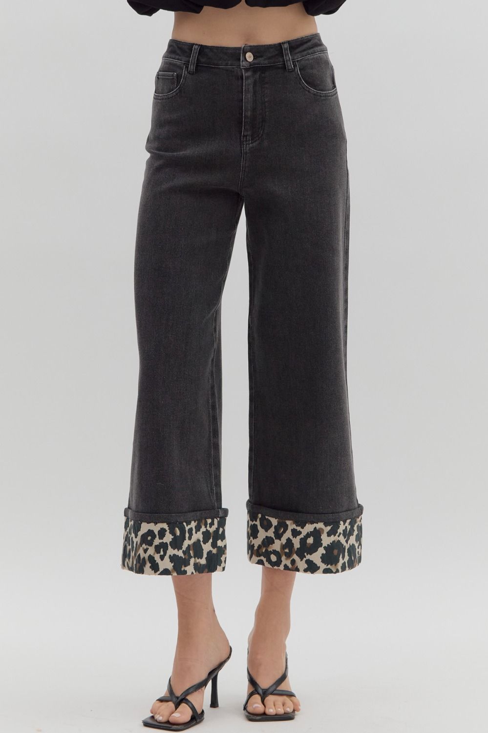 Black Denim Leopard Cuff Jeans - Born To Glam Born To Glam