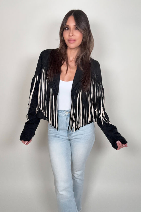 Black Multi Color Fringe Open Front Jacket - Born To Glam Born To Glam