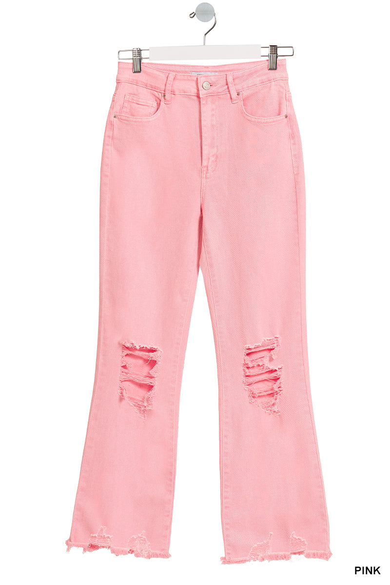 Zenana Acid Washed High Waist Distressed Straight Jeans Born To Glam