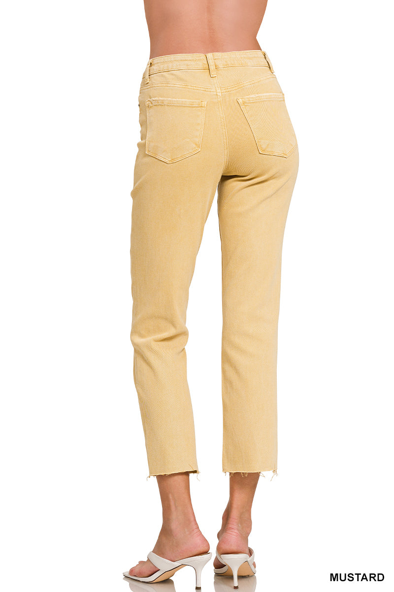 Zenana Acid Washed High Waist Cropped Straight Jeans - Born To Glam Born To Glam