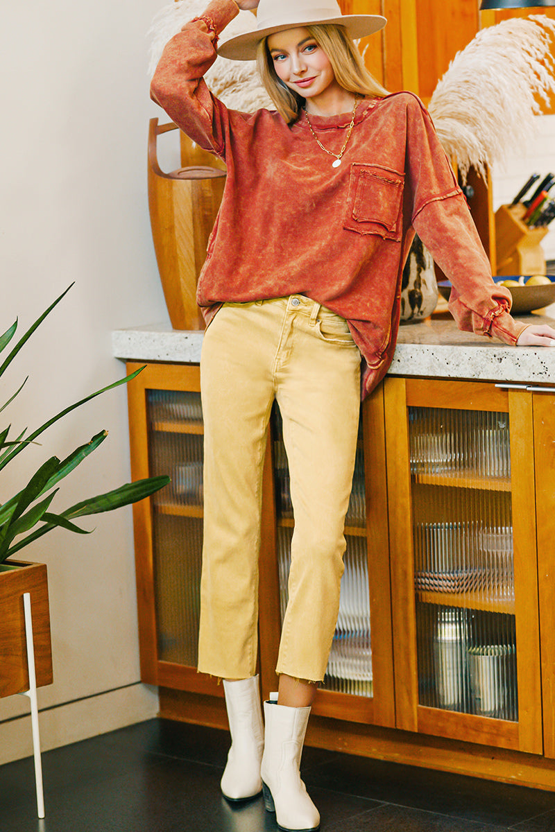 Zenana Acid Washed High Waist Cropped Straight Jeans - Born To Glam Born To Glam