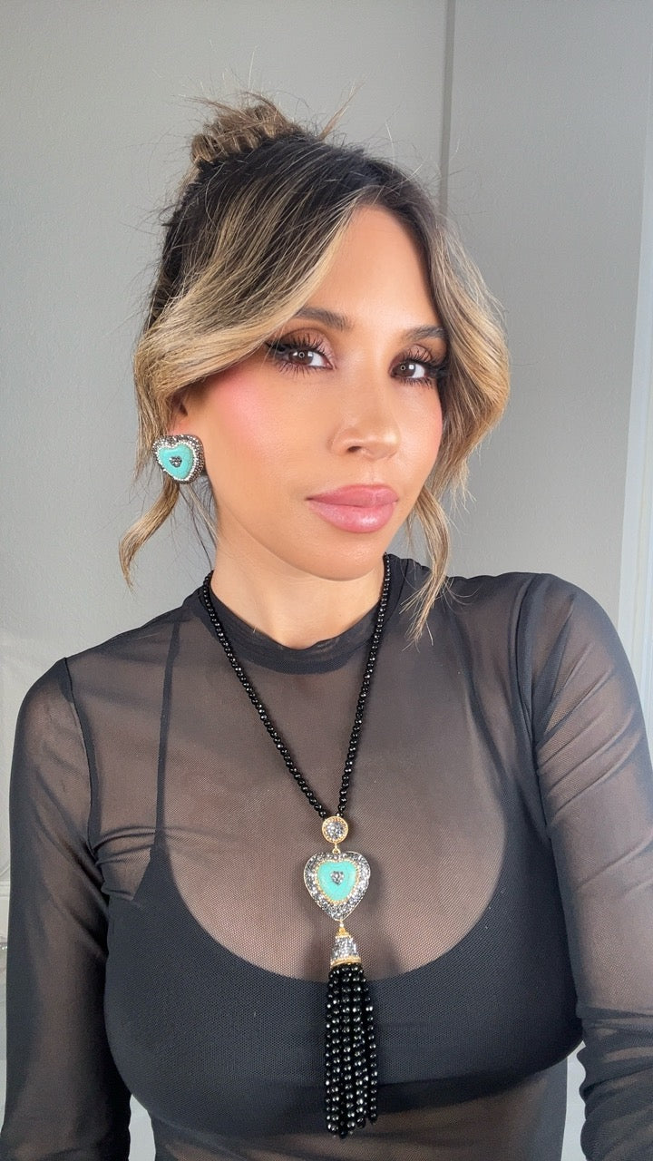 Turquoise Hematite Gemstone Heart Necklace - Born To Glam Born To Glam
