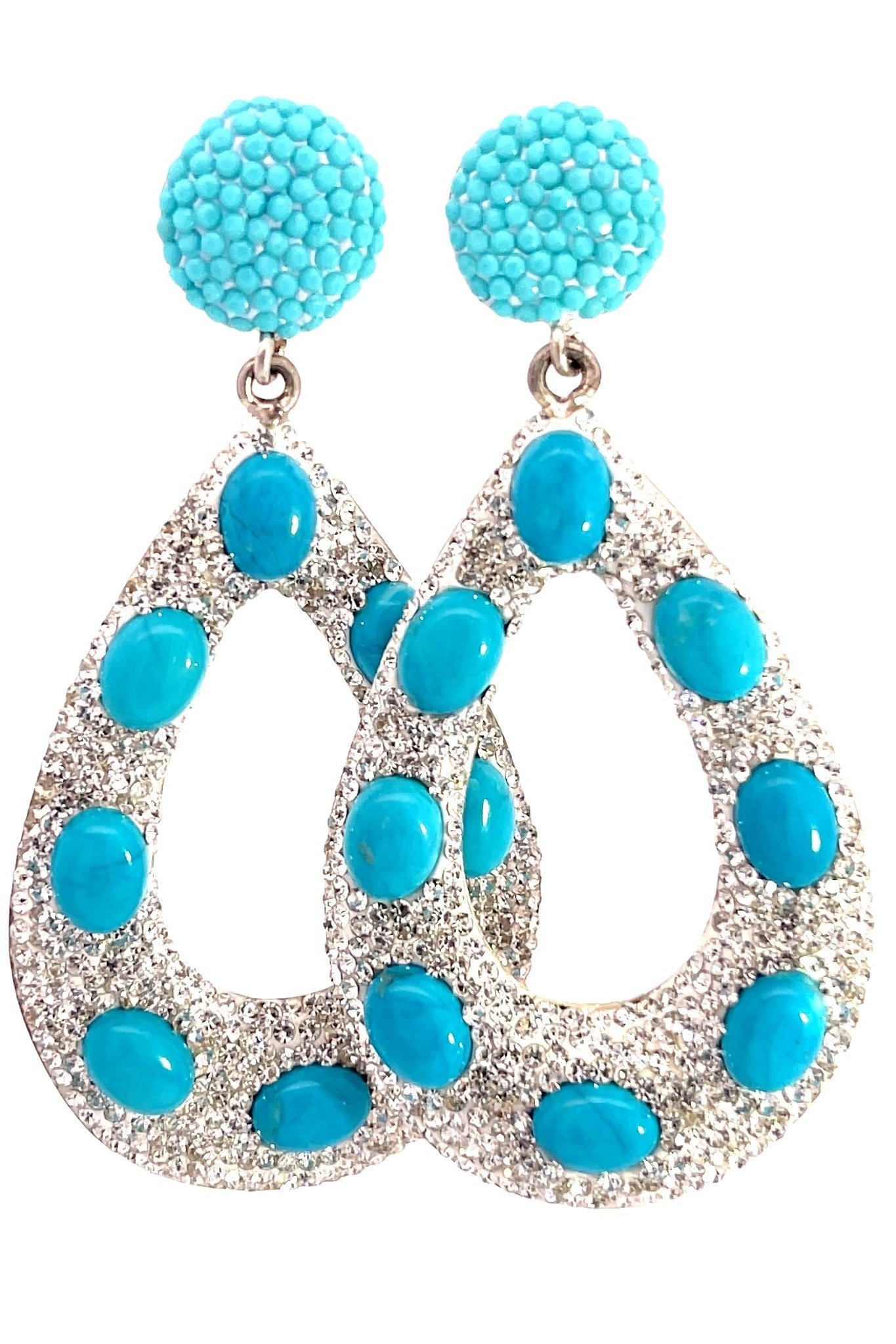 Open Teardrop Crystal & Turquoise 925 Sterling Silver Statement Earring - Born To Glam Born To Glam