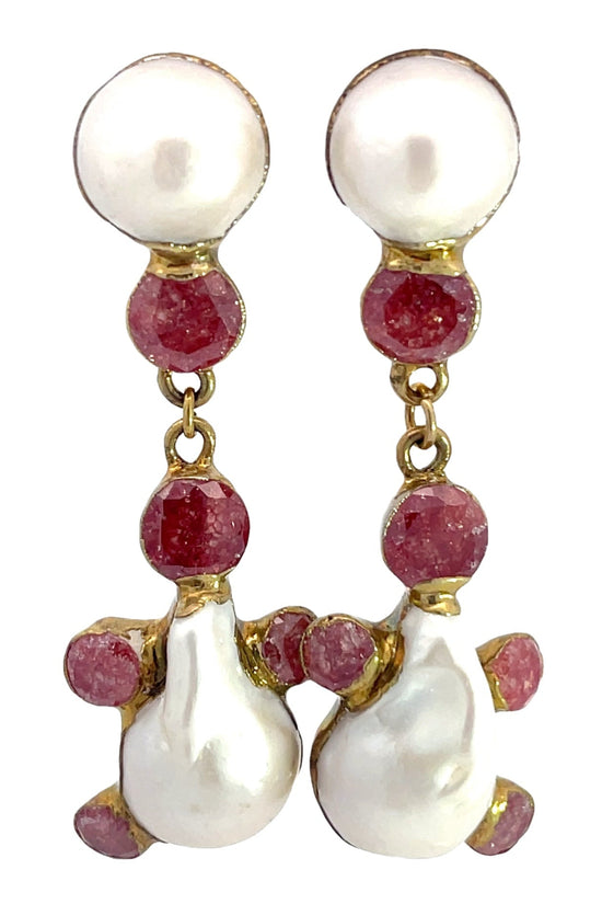Pink Quartz & Pearl Sterling Silver Earring - Born To Glam Born To Glam