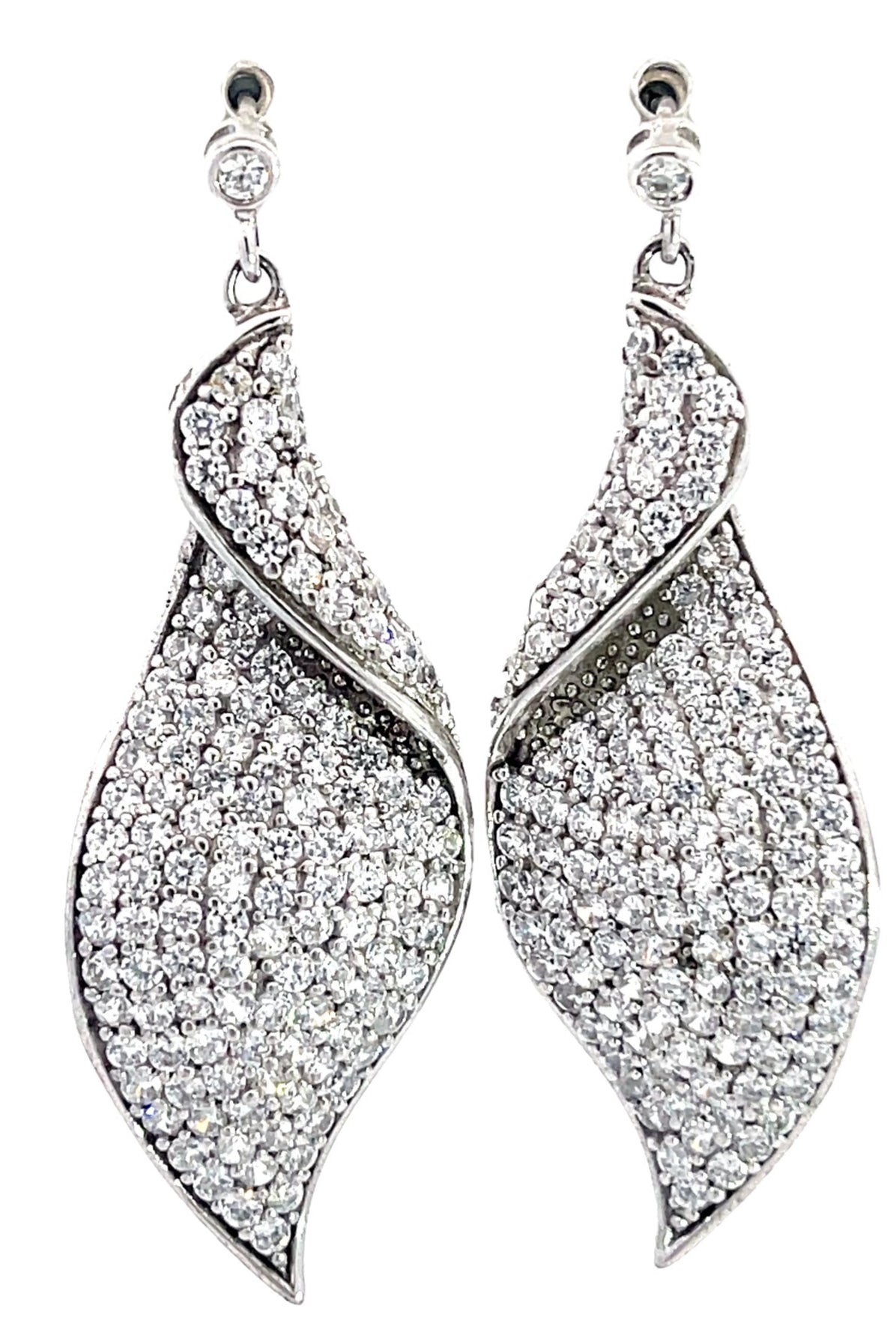 Crystal Leaf Sterling Silver Drop Earring - Born To Glam Born To Glam