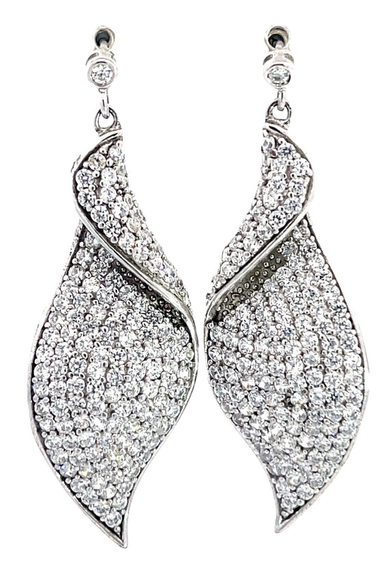 Crystal Leaf Sterling Silver Drop Earring - Born To Glam Born To Glam