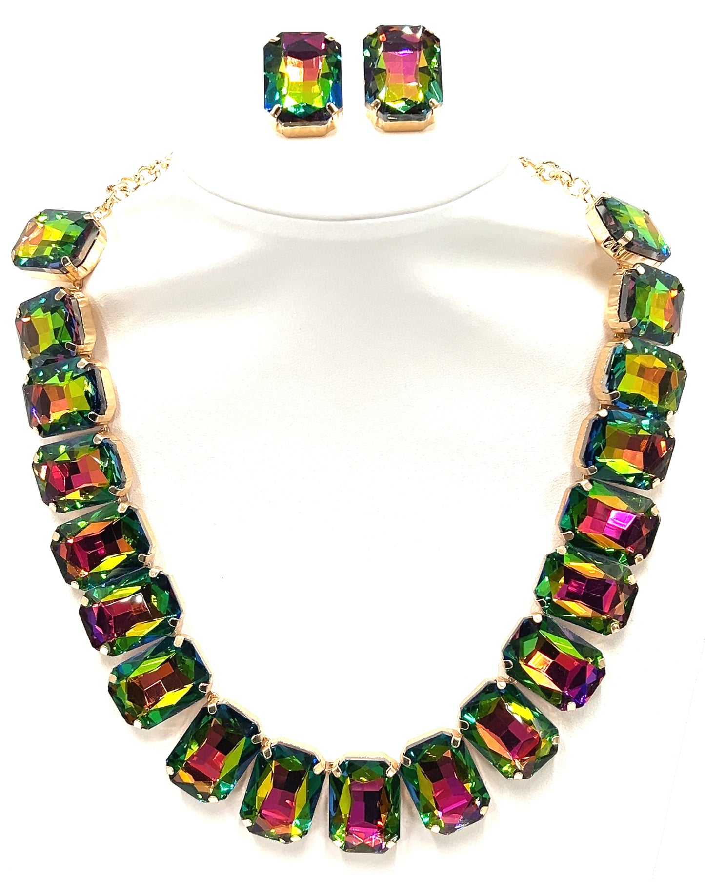 Crystal Rectangle Collar Necklace Set - Born To Glam Born To Glam