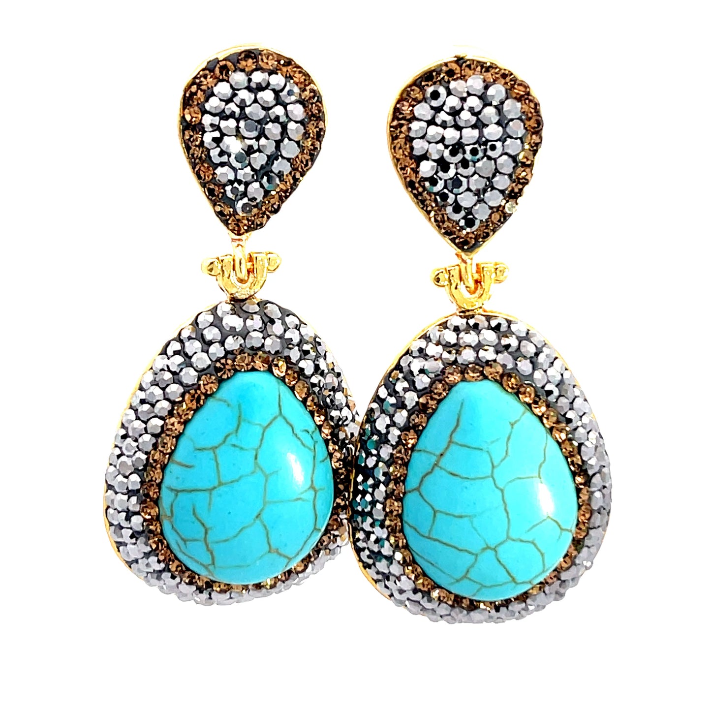 Turquoise Gemstone Gold & Silver Crystal Drop Earring - Born To Glam Born To Glam