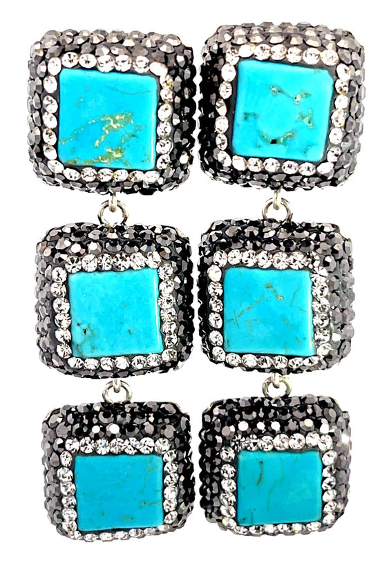 Turquoise 3 Tier 925 Sterling Silver Earring - Born To Glam Born To Glam