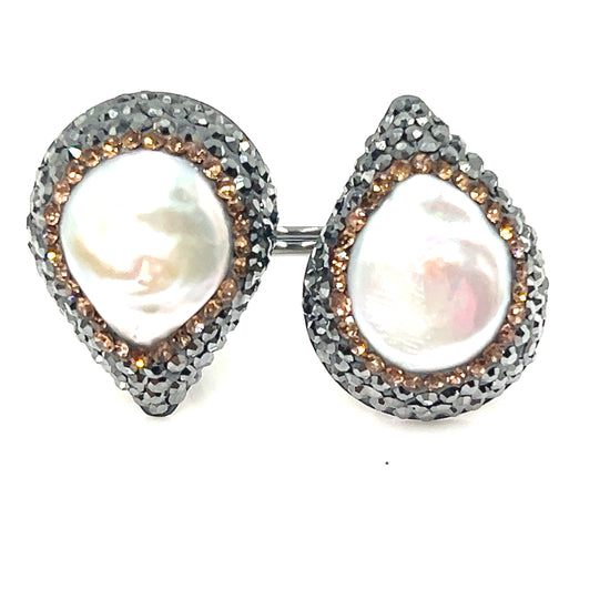 Teardrop Double Gemstone & Crystal 925 Sterling Silver Adjustable Statement Ring - Born To Glam Born To Glam