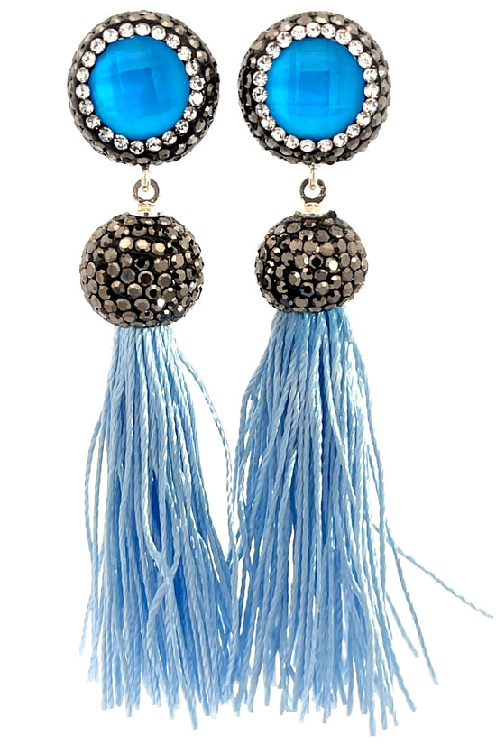 Round Gemstone Short 925 Sterling Silver Tassel Earring - Born To Glam Born To Glam