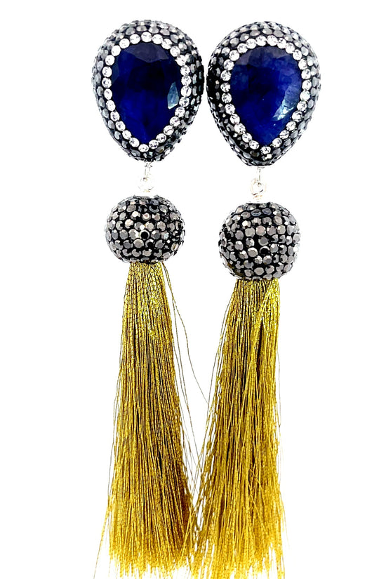 Teardrop Gemstone Tassel 925 Sterling Silver Earring - Born To Glam Born To Glam