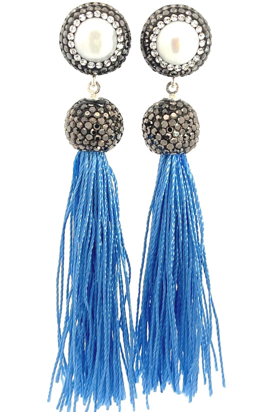 Load image into Gallery viewer, Round Gemstone Long 925 Sterling Silver Tassel Earring - Born To Glam
 Born To Glam