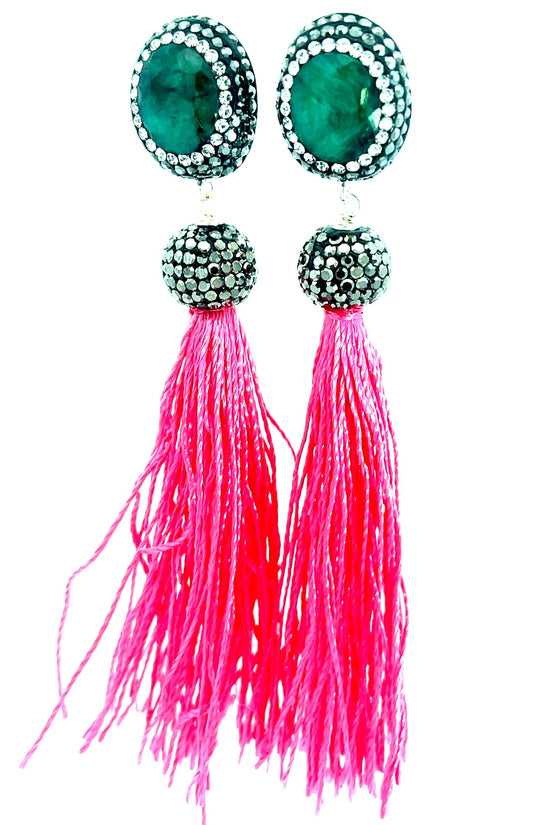 Gemstone & Crystal Tassel 925 Sterling Silver Earring - Born To Glam Born To Glam