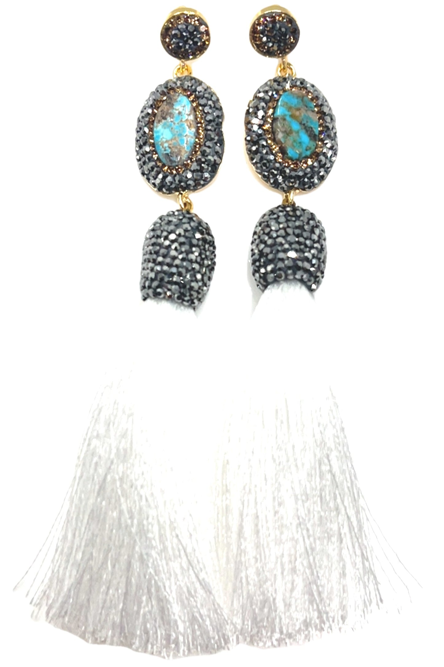 Turquoise Gemstone Tassel Long Earring - Born To Glam Born To Glam