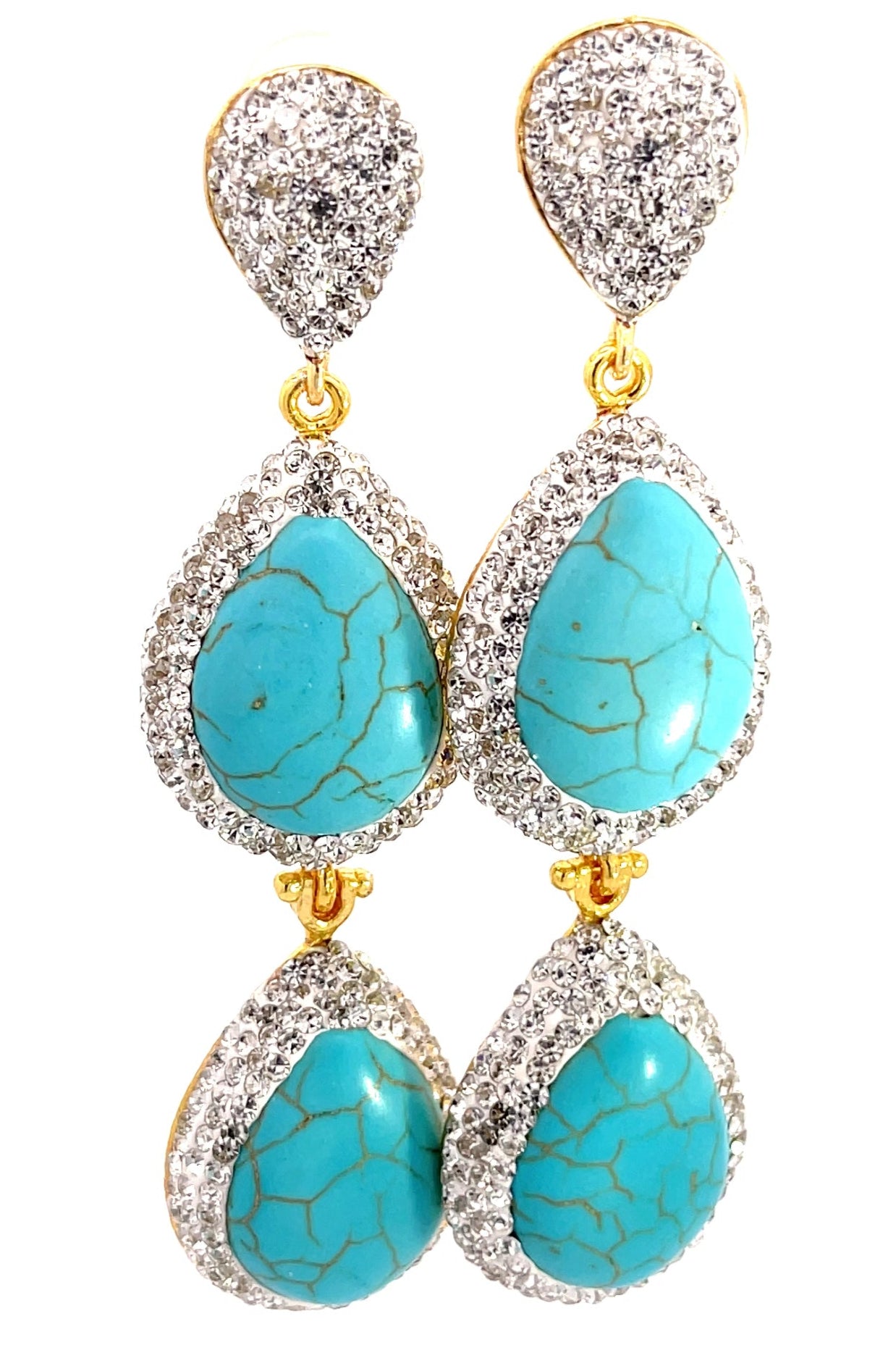 Turquoise Gemstone 2 Tier Statement Earring - Born To Glam Born To Glam