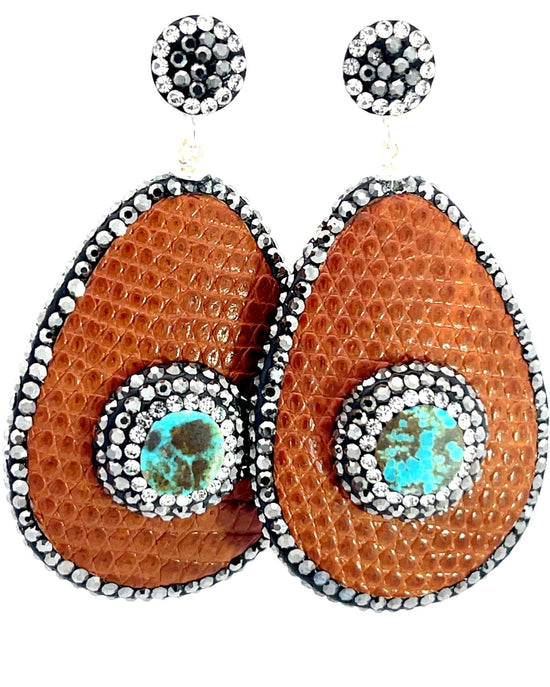 Teardrop Gemstone Leather & Crystal Drop Earrings - Born To Glam Born To Glam