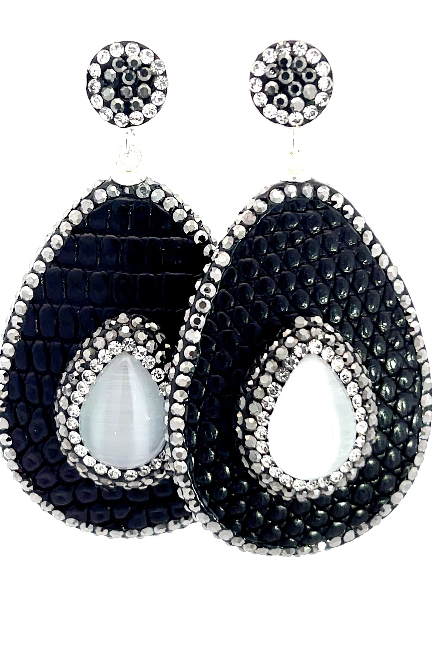 Teardrop Gemstone Leather & Crystal Drop Earrings - Born To Glam Born To Glam