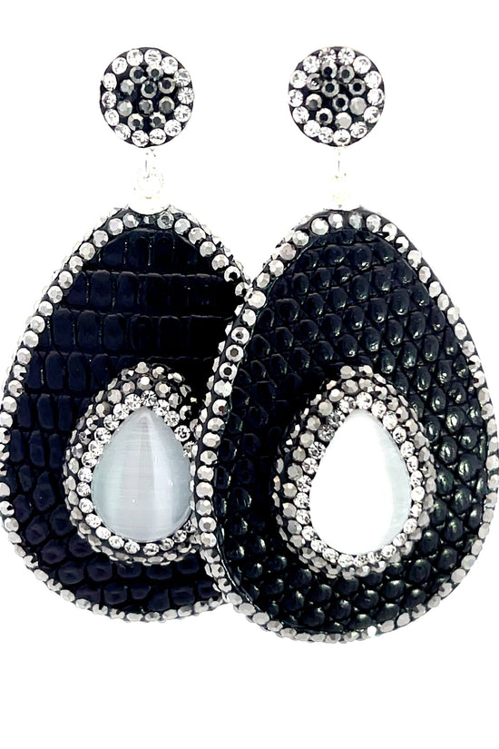 Teardrop Gemstone Leather & Crystal Drop Earrings - Born To Glam Born To Glam