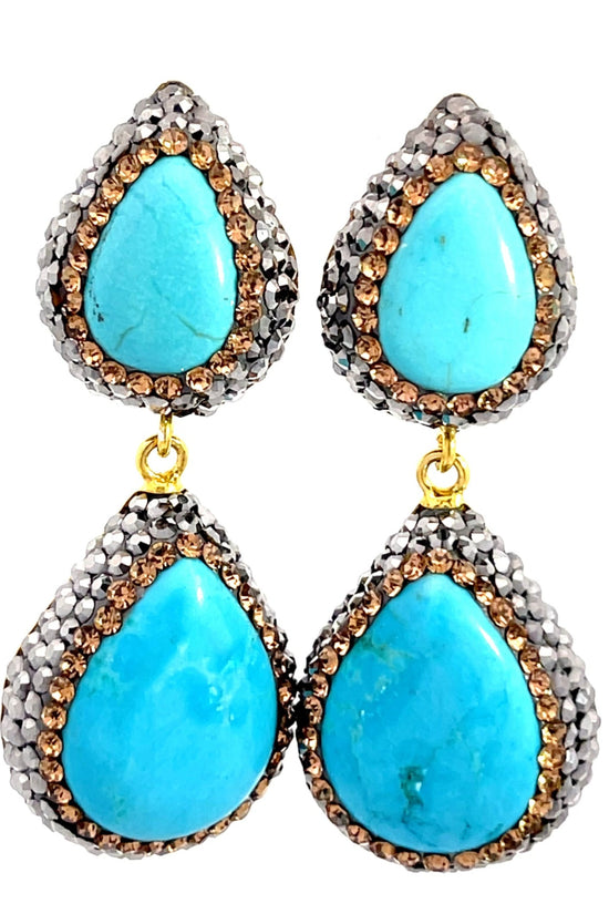 Turquoise Double Drop 925 Sterling Silver Earrings - Born To Glam Born To Glam