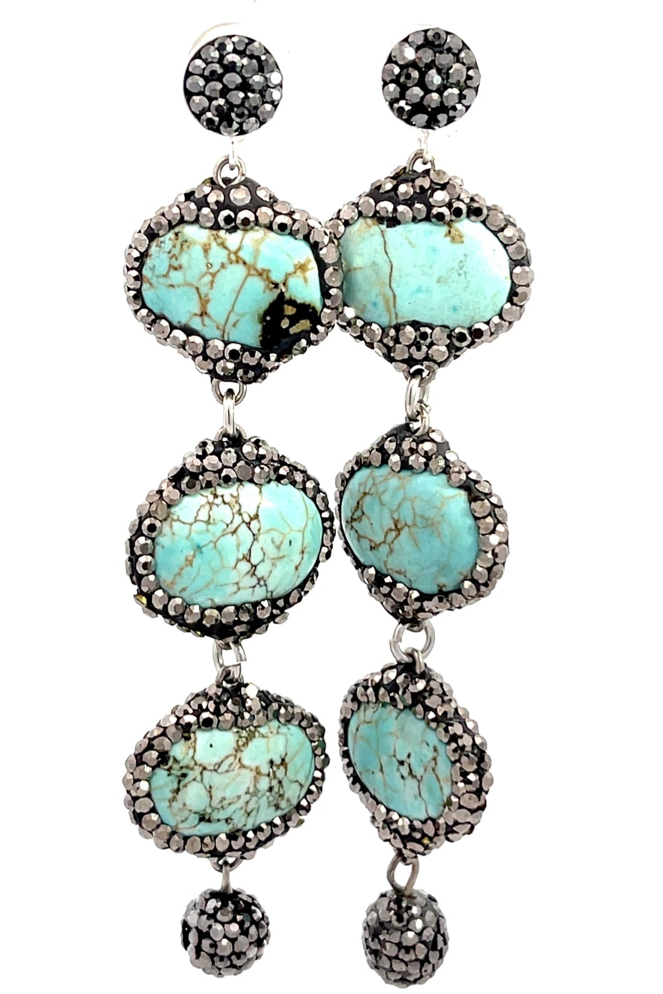 Turquoise Triple Tier Crystal 925 Sterling Silver Dangle Earring - Born To Glam Born To Glam