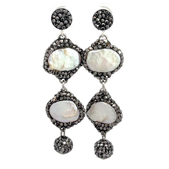 Pearl Double Tier Crystal 925 Sterling Silver Dangle Earring - Born To Glam Born To Glam