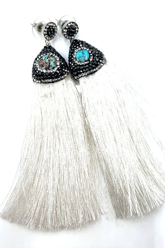 White Triangle Gemstone Sterling Silver Tassel Earring - Born To Glam Born To Glam