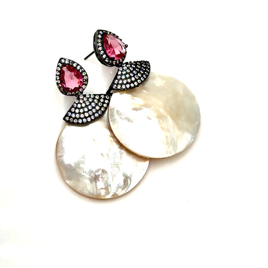 Mother Of Pearl Pink Cubic Earring - Born To Glam Born To Glam