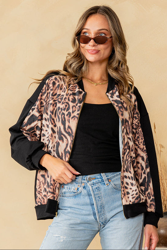 Black & Brown Long Sleeve Animal Print Jacket by Born To Glam Born To Glam
