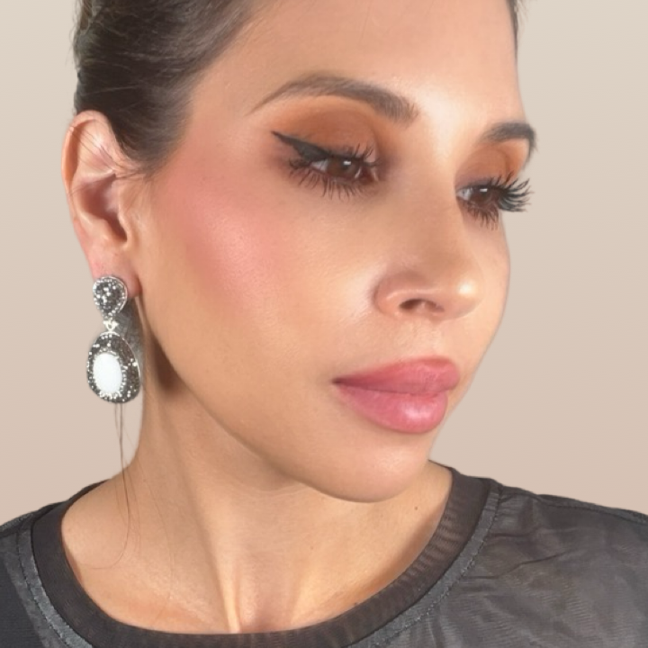 White Agate Silver & Hematite Crystal Drop Earring - Born To Glam Born To Glam