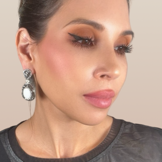 White Agate Silver & Hematite Crystal Drop Earring - Born To Glam Born To Glam