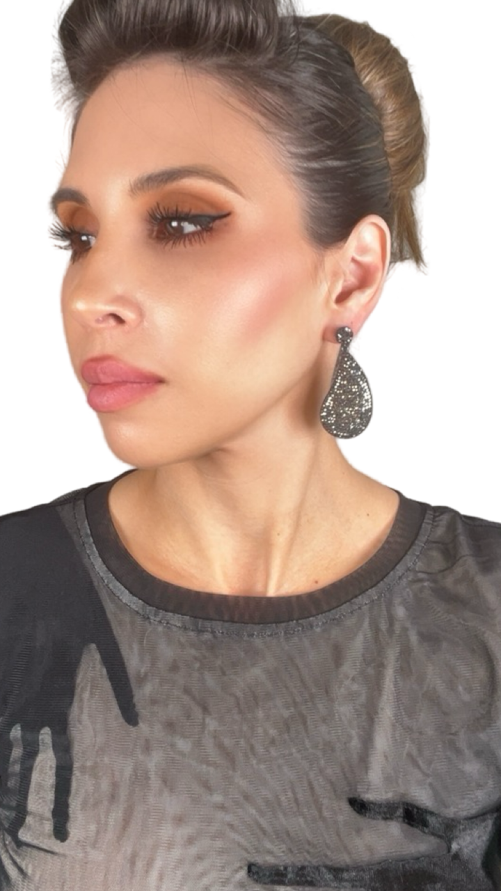 Curved Teardrop Crystal 925 Sterling Silver Drop Earrings - Born To Glam Born To Glam