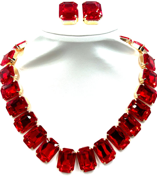 Crystal Rectangle Collar Necklace Set - Born To Glam Born To Glam
