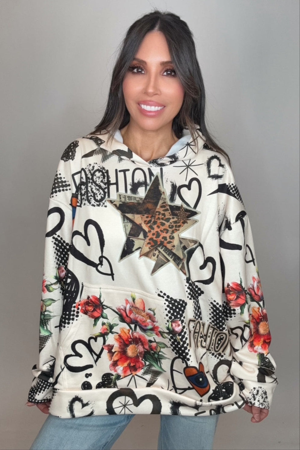 Heart Grafitti Print Hoodie Sweatshirt - Born To Glam Born To Glam