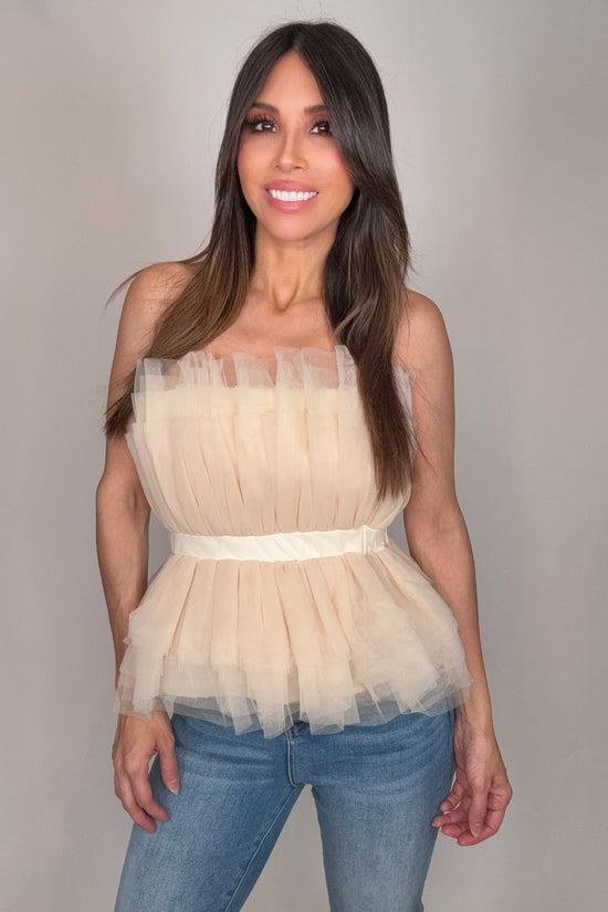 Champagne Strapless Tulle Tube Top - Born To Glam Born To Glam