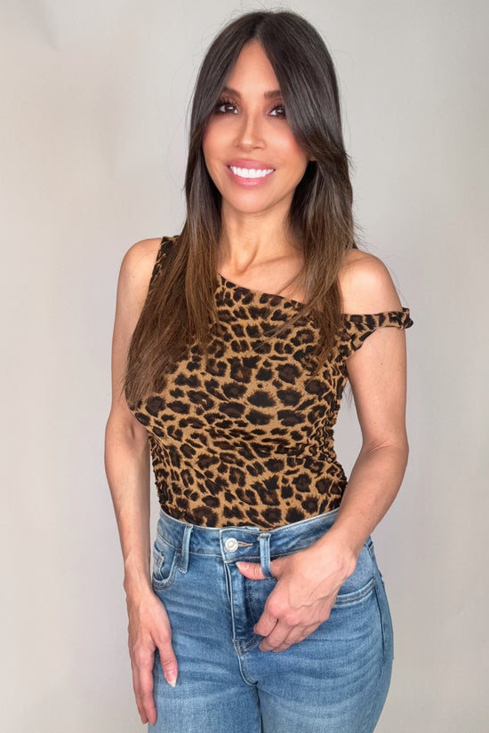 Cheetah Print Elevated Basics Single Off Shoulder Top - Born To Glam Born To Glam