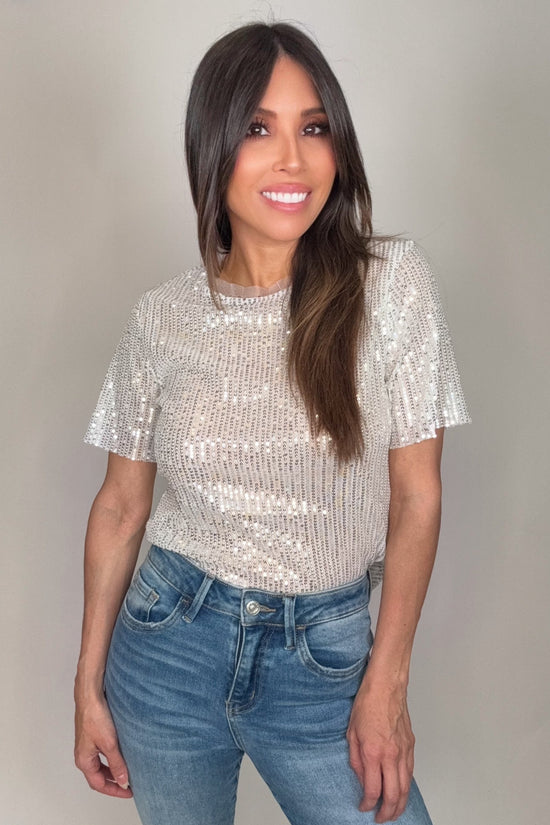 Sequin Mesh Short Sleeve Top - Born To Glam Born To Glam