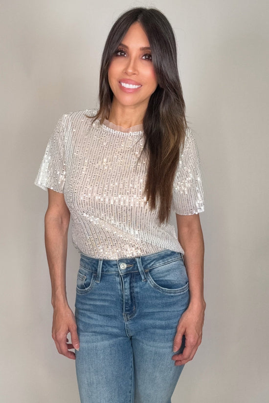 Sequin Mesh Short Sleeve Top - Born To Glam Born To Glam