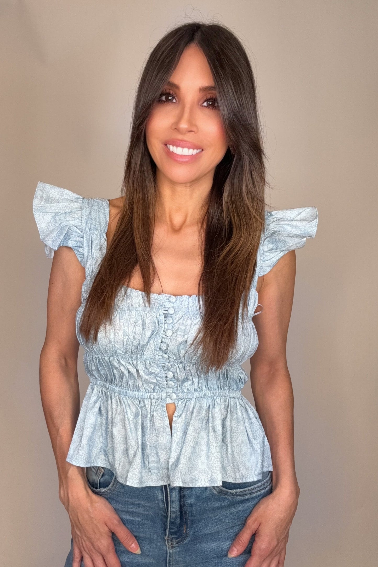 Floral Print Ruffled Peplum Top - Born To Glam Born To Glam