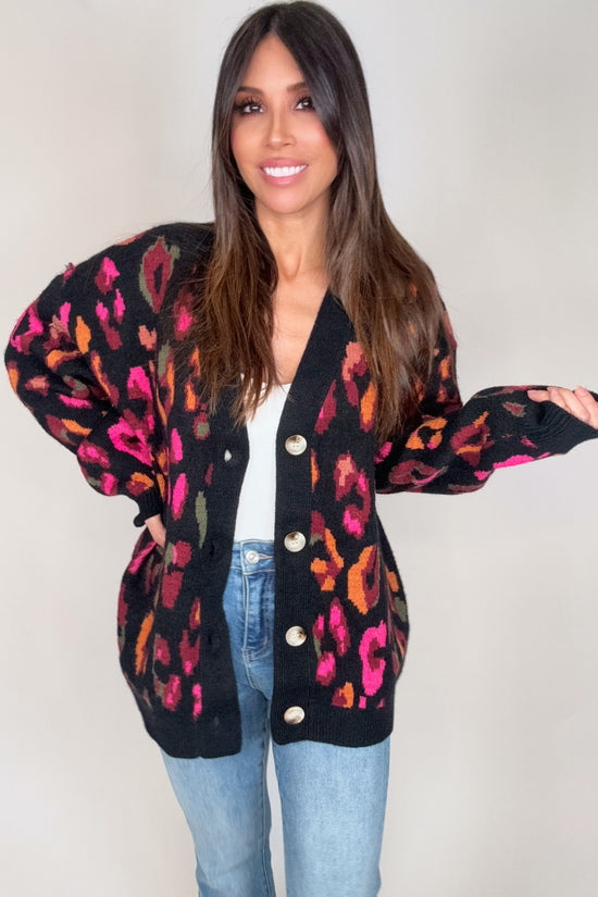 Black Leopard Print Oversized Sweater - Born To Glam Born To Glam